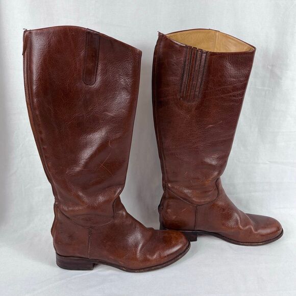 Rare Vintage Ariat Tall Brown Riding Boots Rear Zip Leather Sole 10010507 8 - Picture 3 of 12